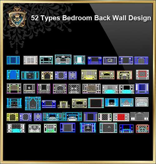 i52 Types of Bedroom Back Wall Design CAD Drawingsj
