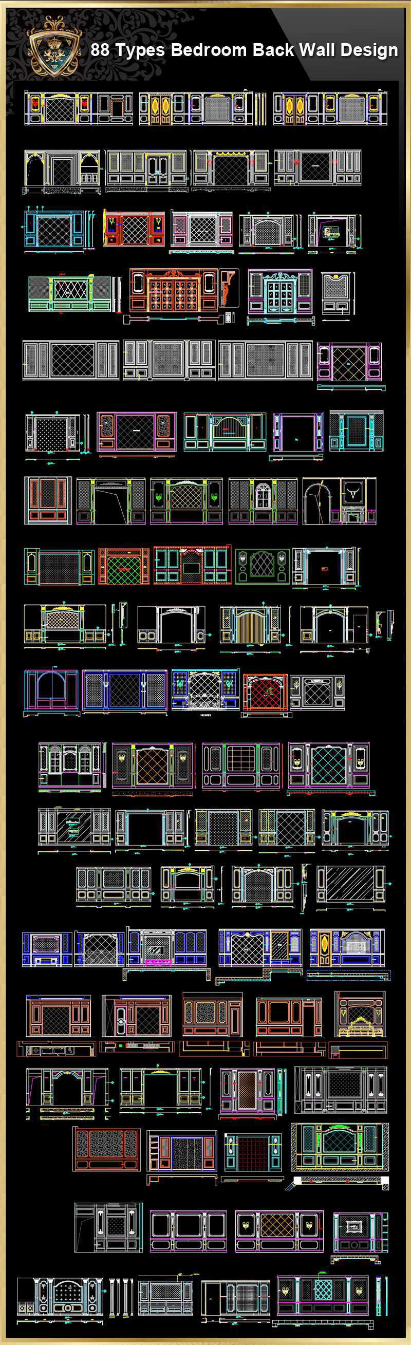 ¡i88 Types of Bedroom Back Wall Design CAD Drawings¡j