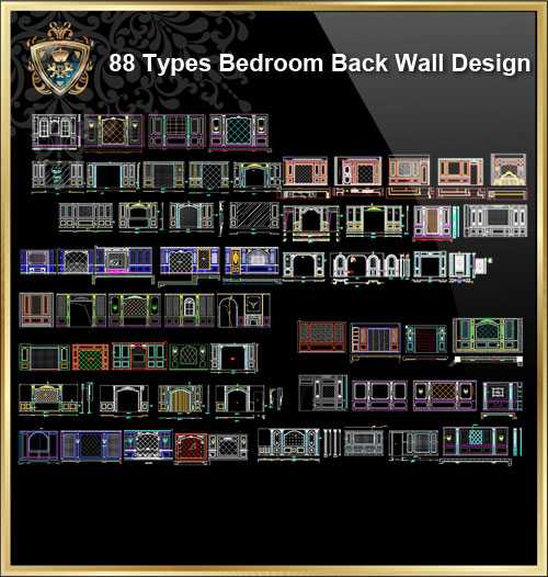 i88 Types of Bedroom Back Wall Design CAD Drawingsj