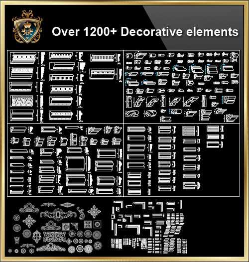 iOver 1200+ Decorative elements CAD Blocks V.1j