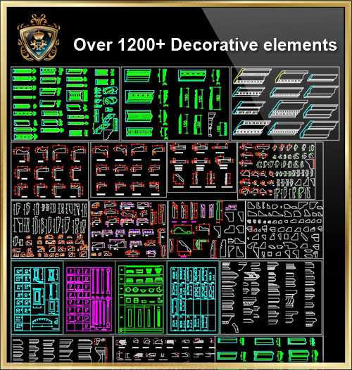 iOver 1200+ Decorative elements CAD Blocks V.3j