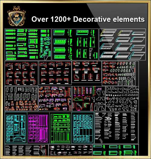 iOver 1200+ Decorative elements CAD Blocks V.3j