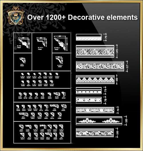 ”iOver 1200+ Decorative elements CAD Blocks V.4”j