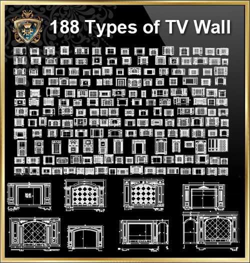 i188 Types of TV Wall CAD Drawingsj