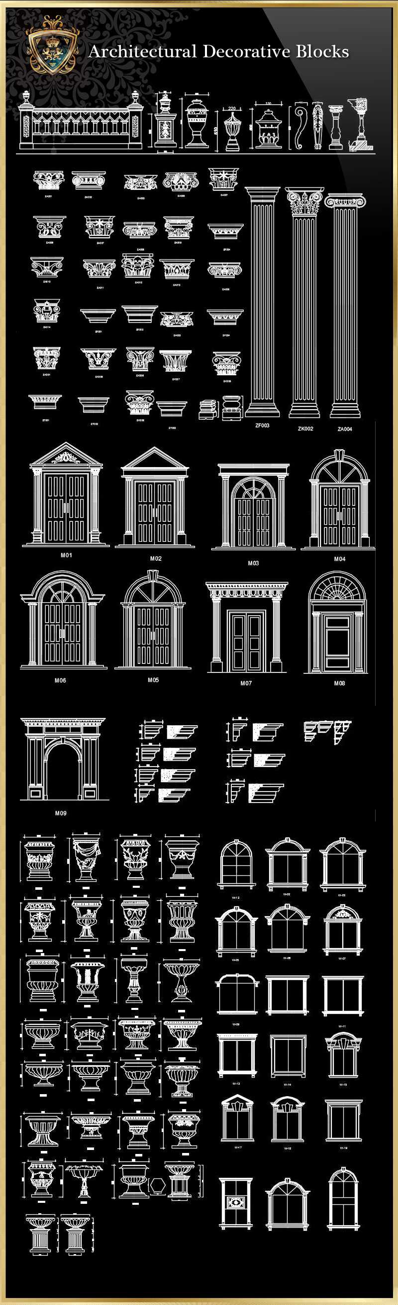 ★【Architectural decorative blocks】Download Luxury Architectural Design CAD Drawings--Over 20000+ High quality CAD Blocks and Drawings Download!