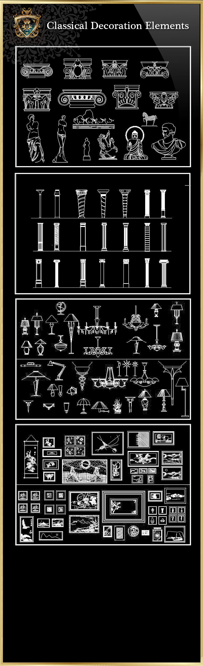 ★【Classical Decoration Elements 01】Download Luxury Architectural Design CAD Drawings--Over 20000+ High quality CAD Blocks and Drawings Download!