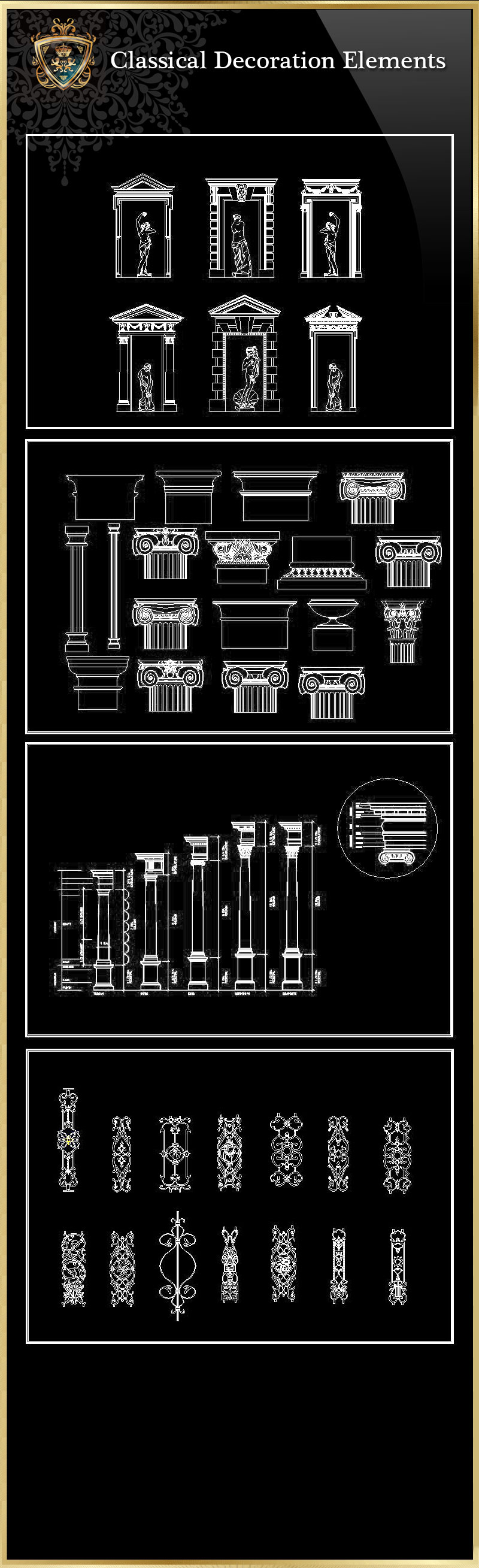 ★【Classical Decoration Elements 02】Download Luxury Architectural Design CAD Drawings--Over 20000+ High quality CAD Blocks and Drawings Download!