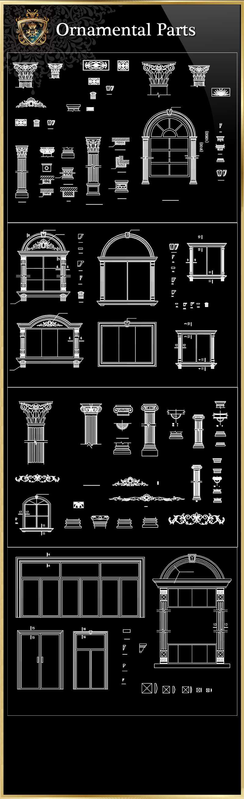 ★【Ornamental Parts of Buildings 8】Download Luxury Architectural Design CAD Drawings--Over 20000+ High quality CAD Blocks and Drawings Download!