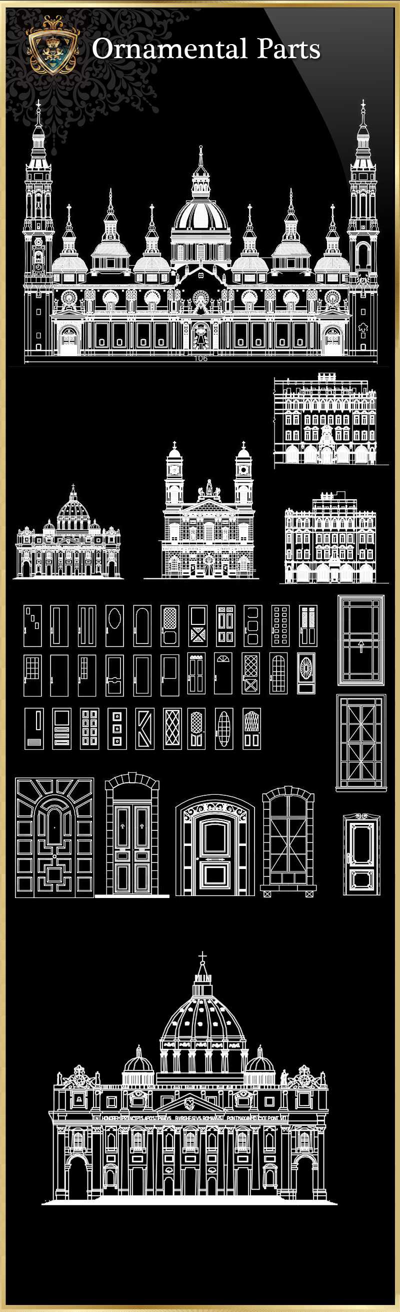 ★【Ornamental Parts of Buildings 3】Download Luxury Architectural Design CAD Drawings--Over 20000+ High quality CAD Blocks and Drawings Download!