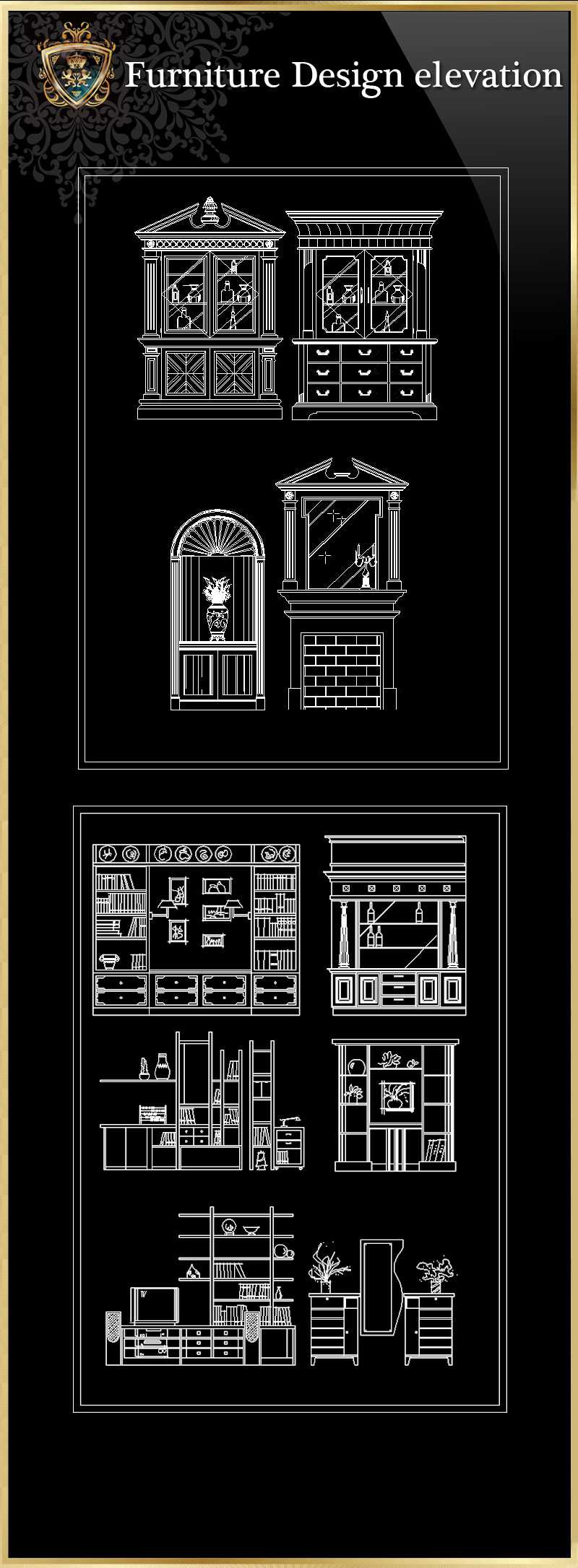 ★【Furniture Design elevation】Download Luxury Architectural Design CAD Drawings--Over 20000+ High quality CAD Blocks and Drawings Download!