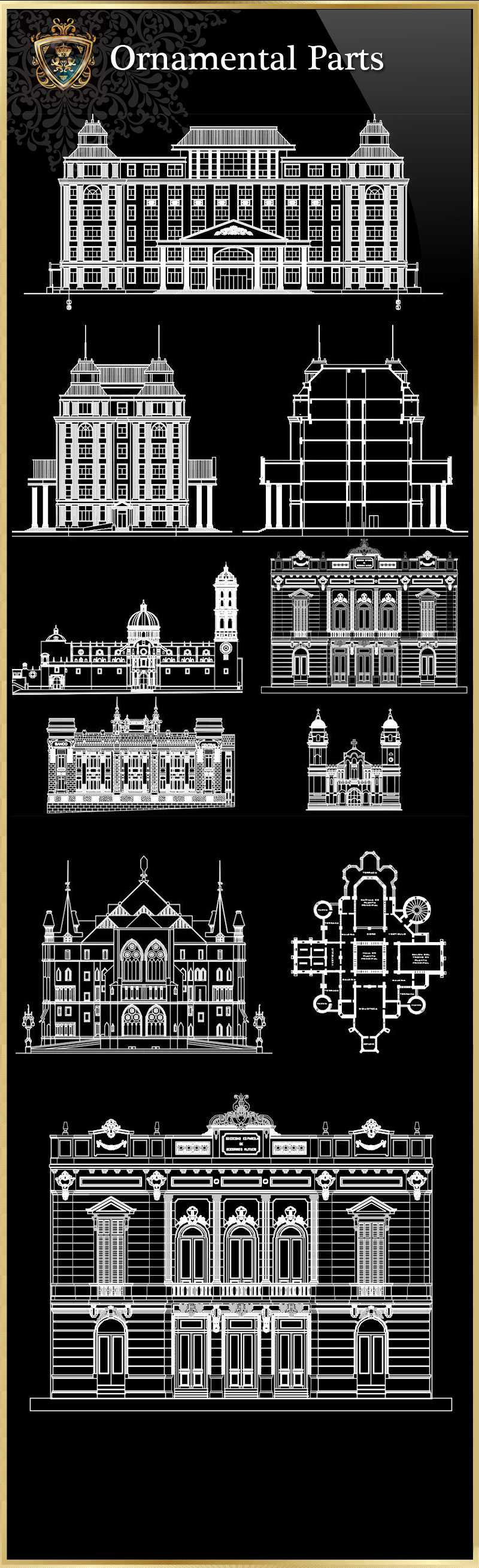 ★【Ornamental Parts of Buildings 4】Download Luxury Architectural Design CAD Drawings--Over 20000+ High quality CAD Blocks and Drawings Download!