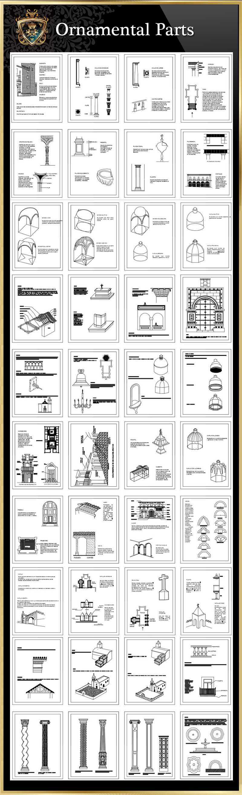 ★【Ornamental Parts of Buildings 1】Download Luxury Architectural Design CAD Drawings--Over 20000+ High quality CAD Blocks and Drawings Download!