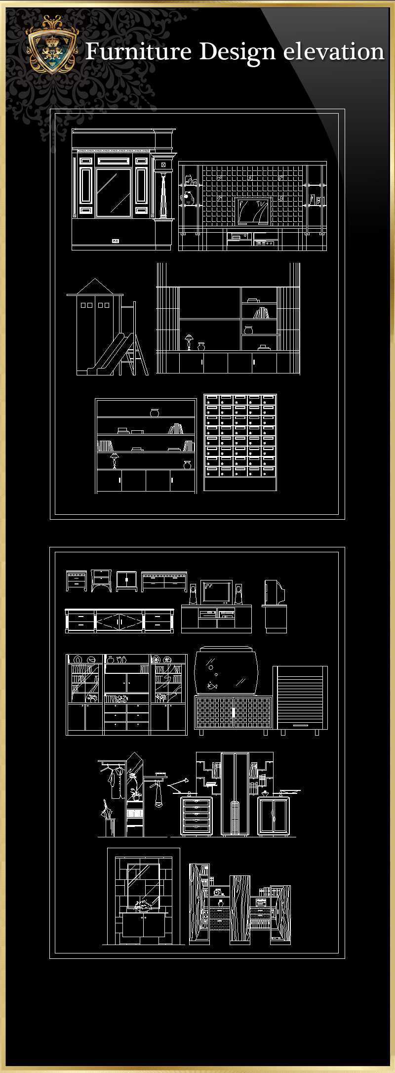 ★【Furniture Design elevation】Download Luxury Architectural Design CAD Drawings--Over 20000+ High quality CAD Blocks and Drawings Download!