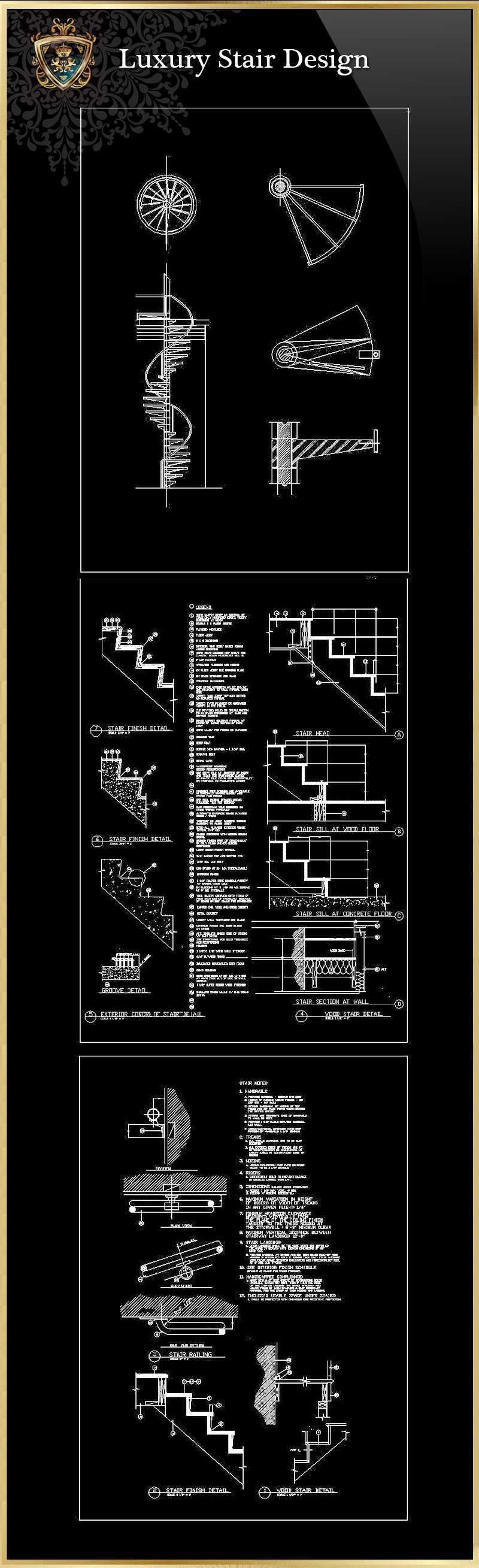 ★【Luxury Stair Design】Download Luxury Architectural Design CAD Drawings--Over 20000+ High quality CAD Blocks and Drawings Download!