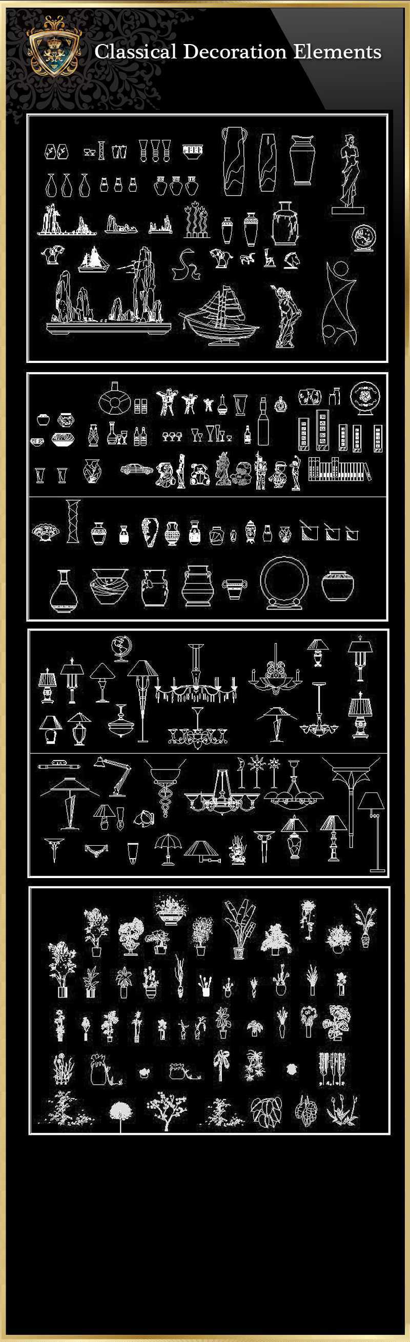 ★【Classical Decoration Elements 01】Download Luxury Architectural Design CAD Drawings--Over 20000+ High quality CAD Blocks and Drawings Download!