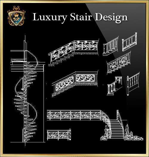 ★【Luxury Stair Design】Download Luxury Architectural Design CAD Drawings--Over 20000+ High quality CAD Blocks and Drawings Download!