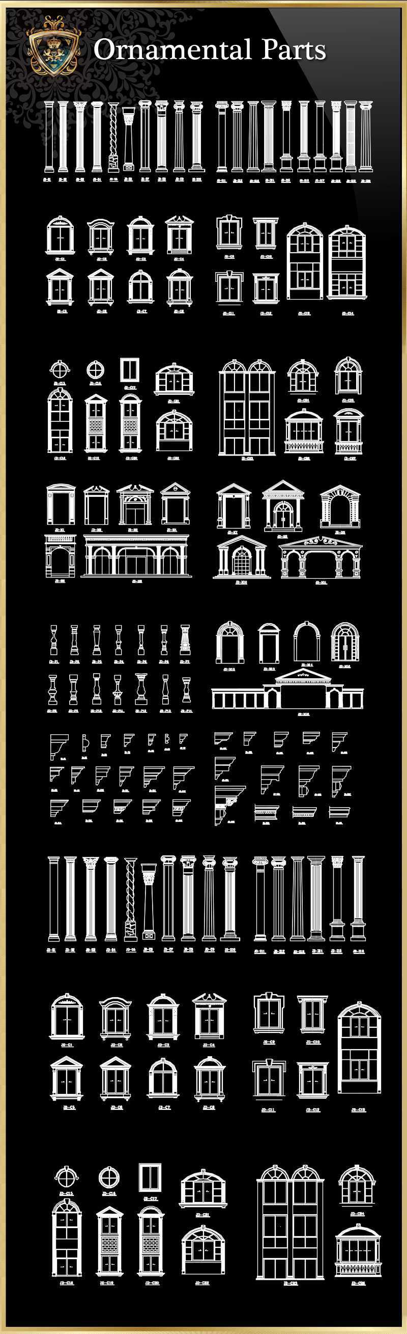 ★【Ornamental Parts of Buildings 7】Download Luxury Architectural Design CAD Drawings--Over 20000+ High quality CAD Blocks and Drawings Download!