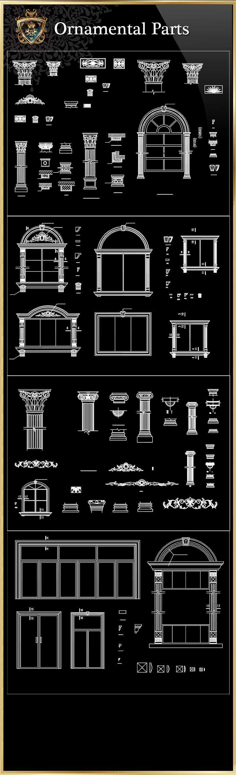 ★【Ornamental Parts of Buildings 8】Download Luxury Architectural Design CAD Drawings--Over 20000+ High quality CAD Blocks and Drawings Download!