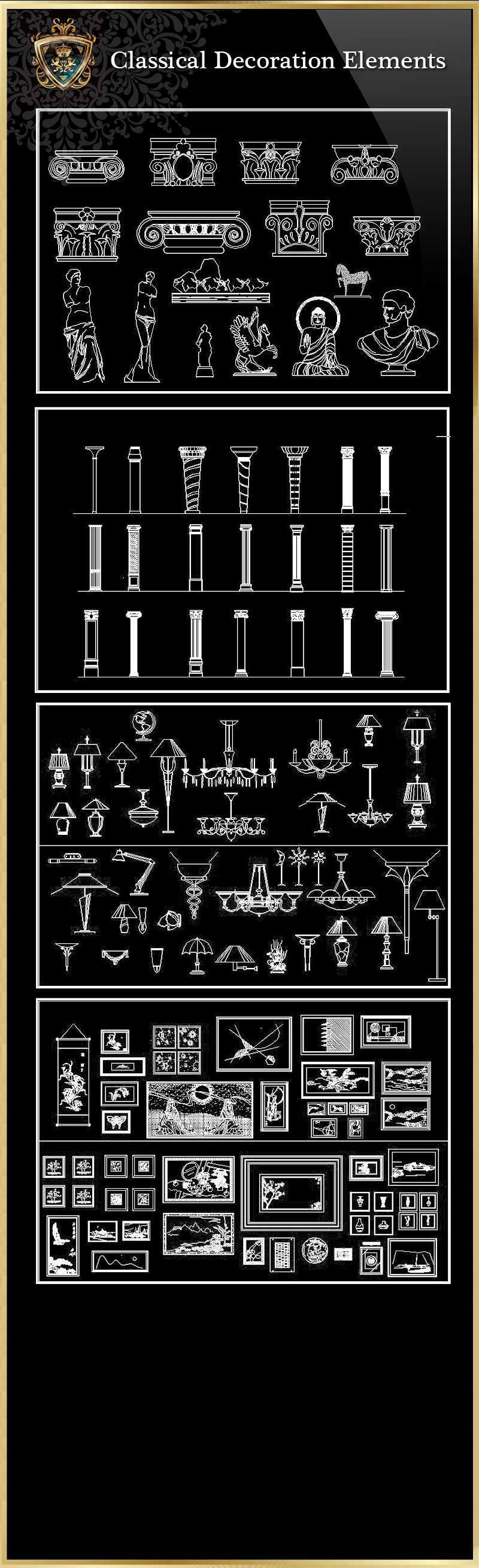 ★【Classical Decoration Elements 01】Download Luxury Architectural Design CAD Drawings--Over 20000+ High quality CAD Blocks and Drawings Download!