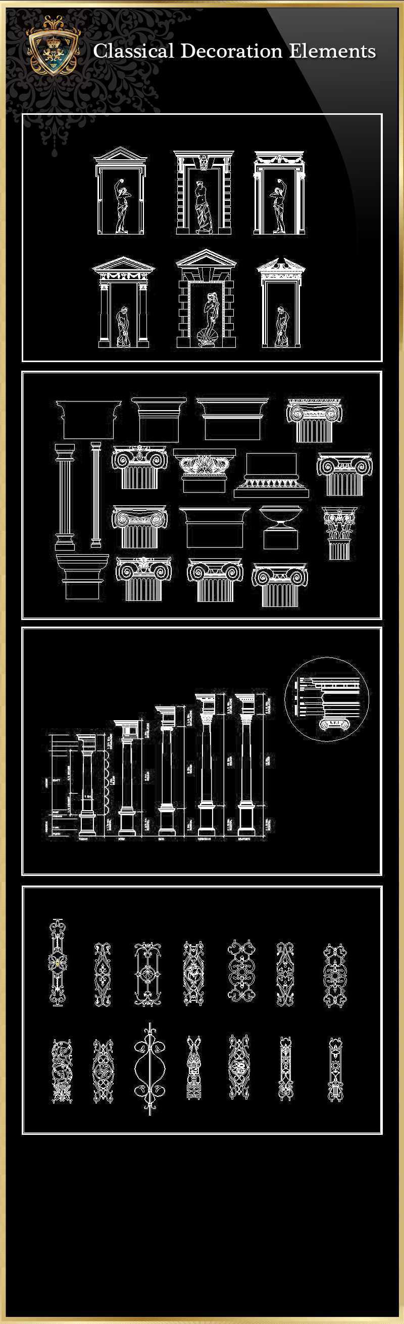 ★【Classical Decoration Elements 02】Download Luxury Architectural Design CAD Drawings--Over 20000+ High quality CAD Blocks and Drawings Download!