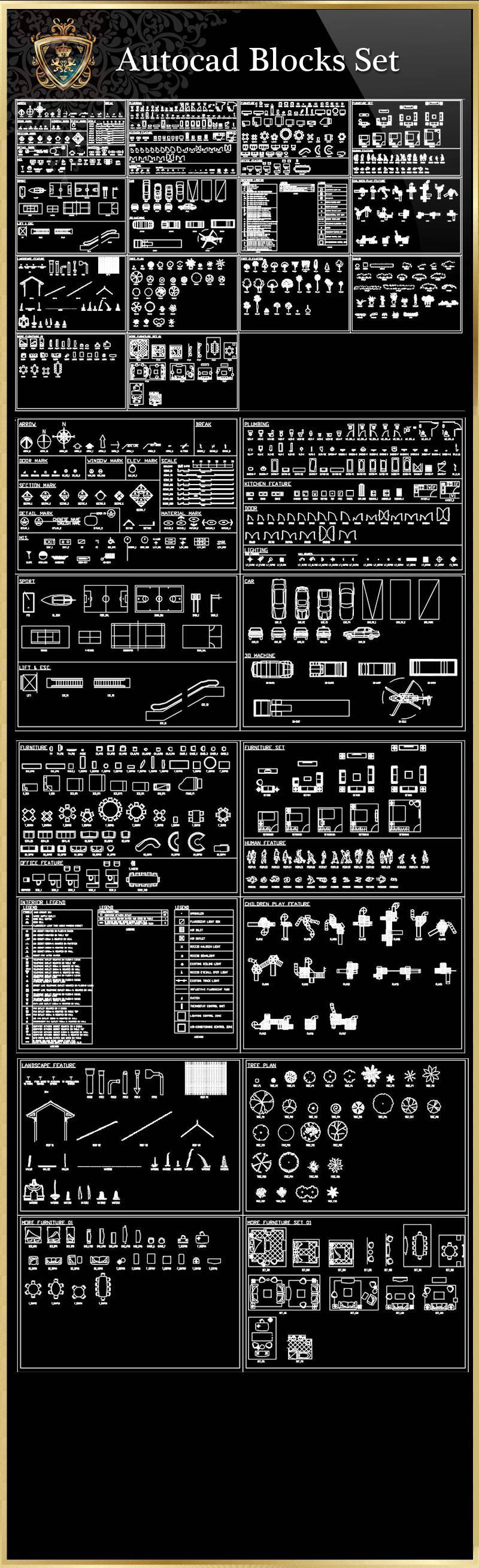 ★【Autocad Blocks Set】Luxury home, Luxury Villas, Luxury Palace, Architecture Ornamental Parts, Decorative Inserts & Accessories, Handrail & Stairway Parts, Outdoor House Accessories, Euro Architectural Components, Arcade