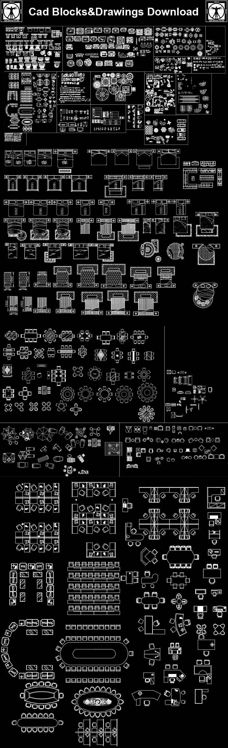 Furniture blocks ,Sofa,Chair,Cabinet,Appliances Library,Doors & Windows design,Lighting Library,CAD Accessories,Plant Symbols,Landscape Design Blocks,Statues,Ceiling Design,Neoclassical Interiors,Stair