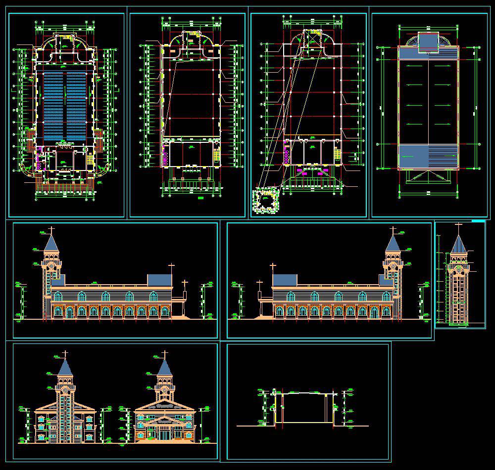 Church plan,elevation,details drawings 